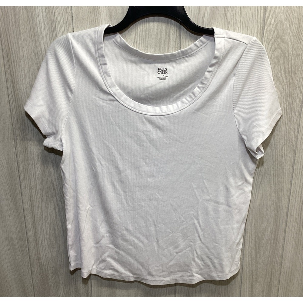 FALLS CREEK Women's (Size 1X) T-Shirt Round Neck Short Sleeve Cott Poly Stretch